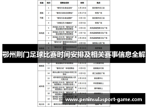 鄂州荆门足球比赛时间安排及相关赛事信息全解